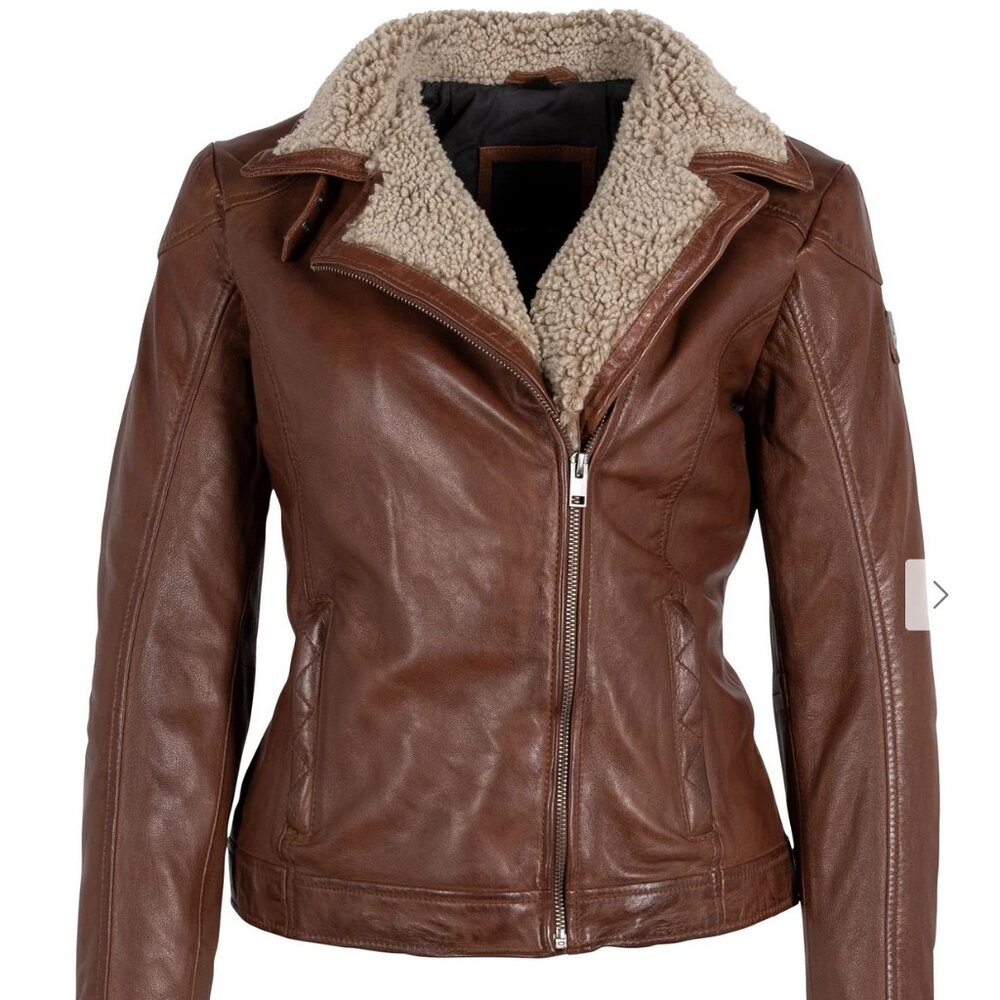 Mauritius Brand Women's Jenja CF Leather Jacket, Cognac Shearling